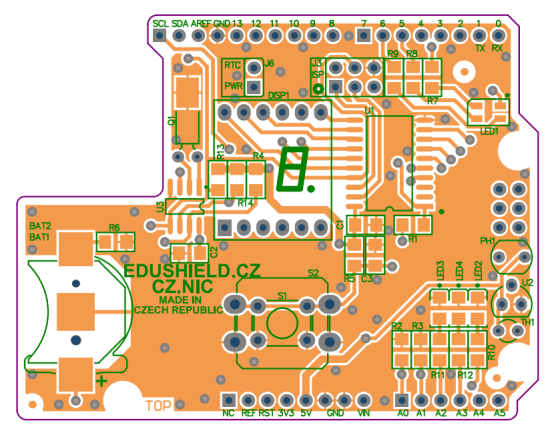 EduShield - IoT výukový Shield pro Arduino PCB