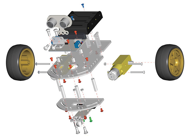 Motor:bit kit chytrý robot s Micro:bit sestavení