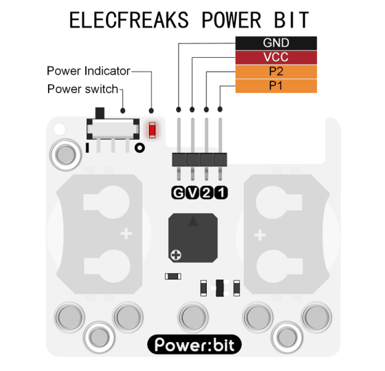 Power:bit pro micro:bit - "nositelný" napájecí modul vypínač