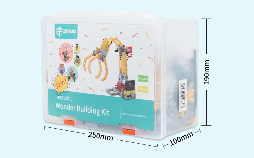 Wonder Building Kit - stavebnice robotů s Wukong 32v1 pro LEGO® (bez micro:bit) rozměry