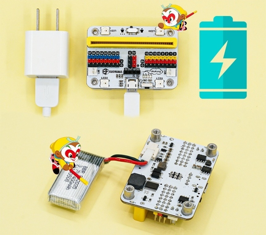Wukong - rozšiřující modul pro LEGO micro:bit robota - nabíjení a akumulátor LiPol