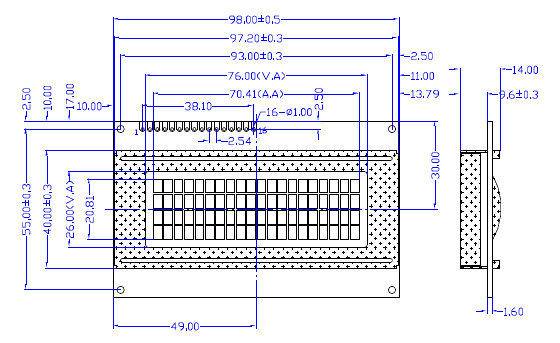 LCD displej 20x4 modrý s podsvětlením rozměry