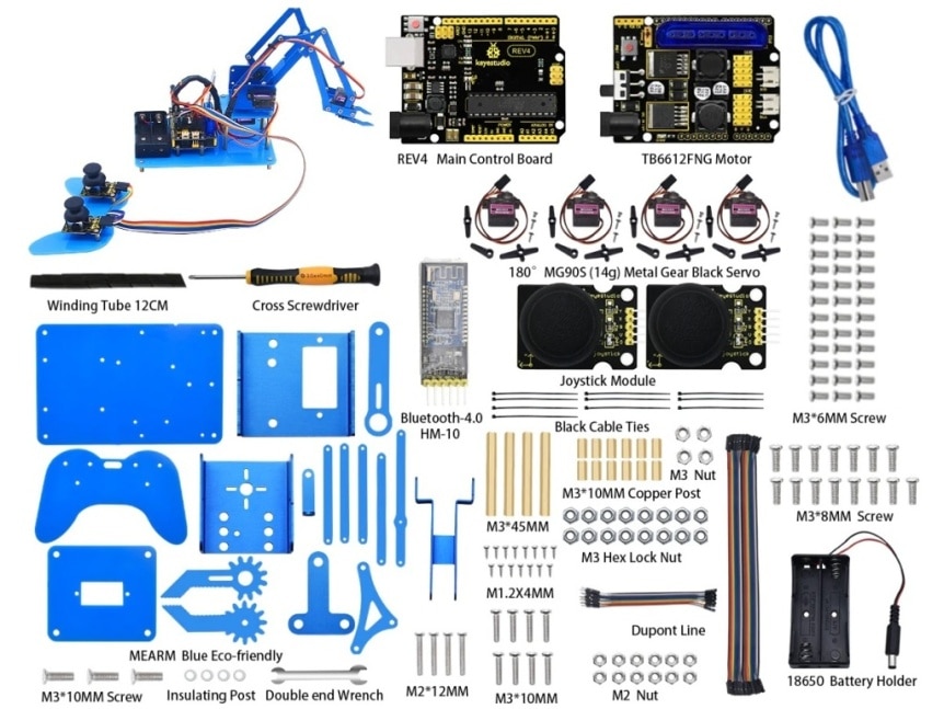 4-DOF robotická ruka pro Arduino, Bluetooth, PS2 + DIY joystick součásti