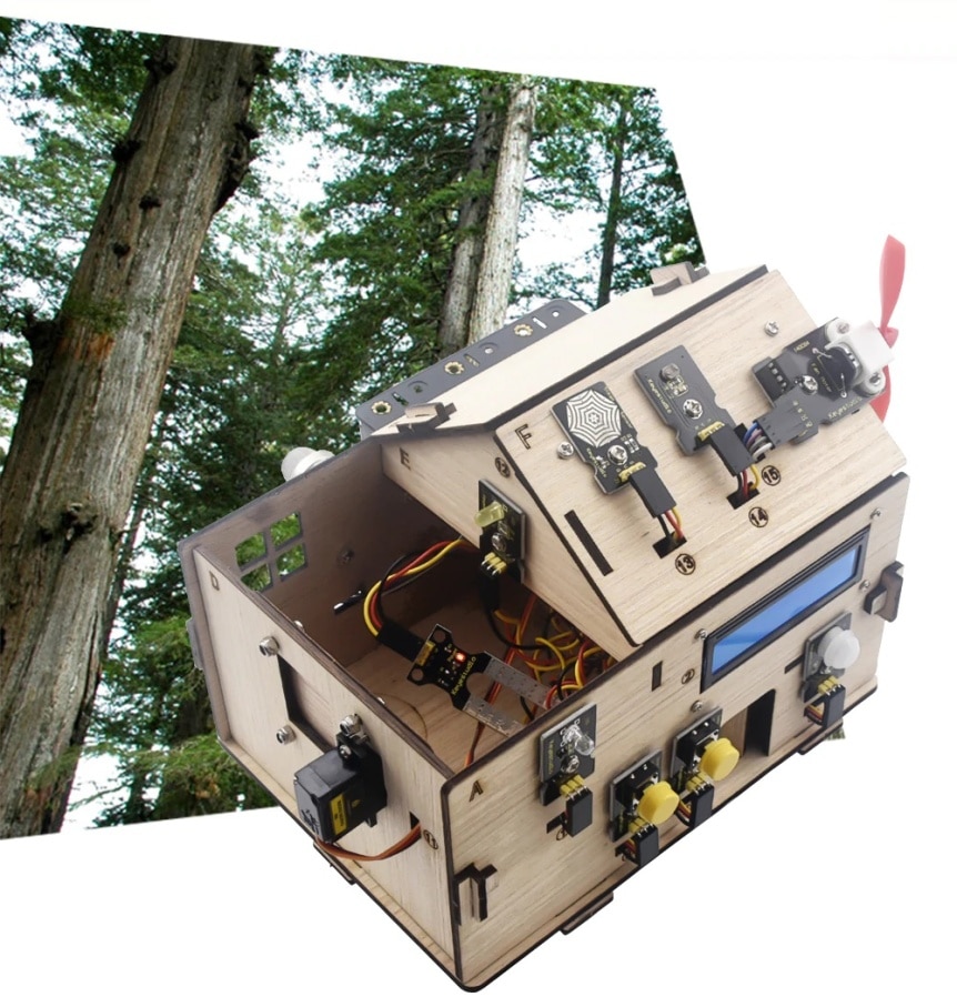 Chytrý domeček pro Arduino - STEAM DIY výukový kit - dřevo